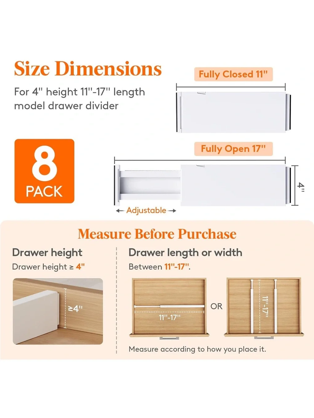 NEW Lifewit 8 Pack Drawer Divider Adjustable 4